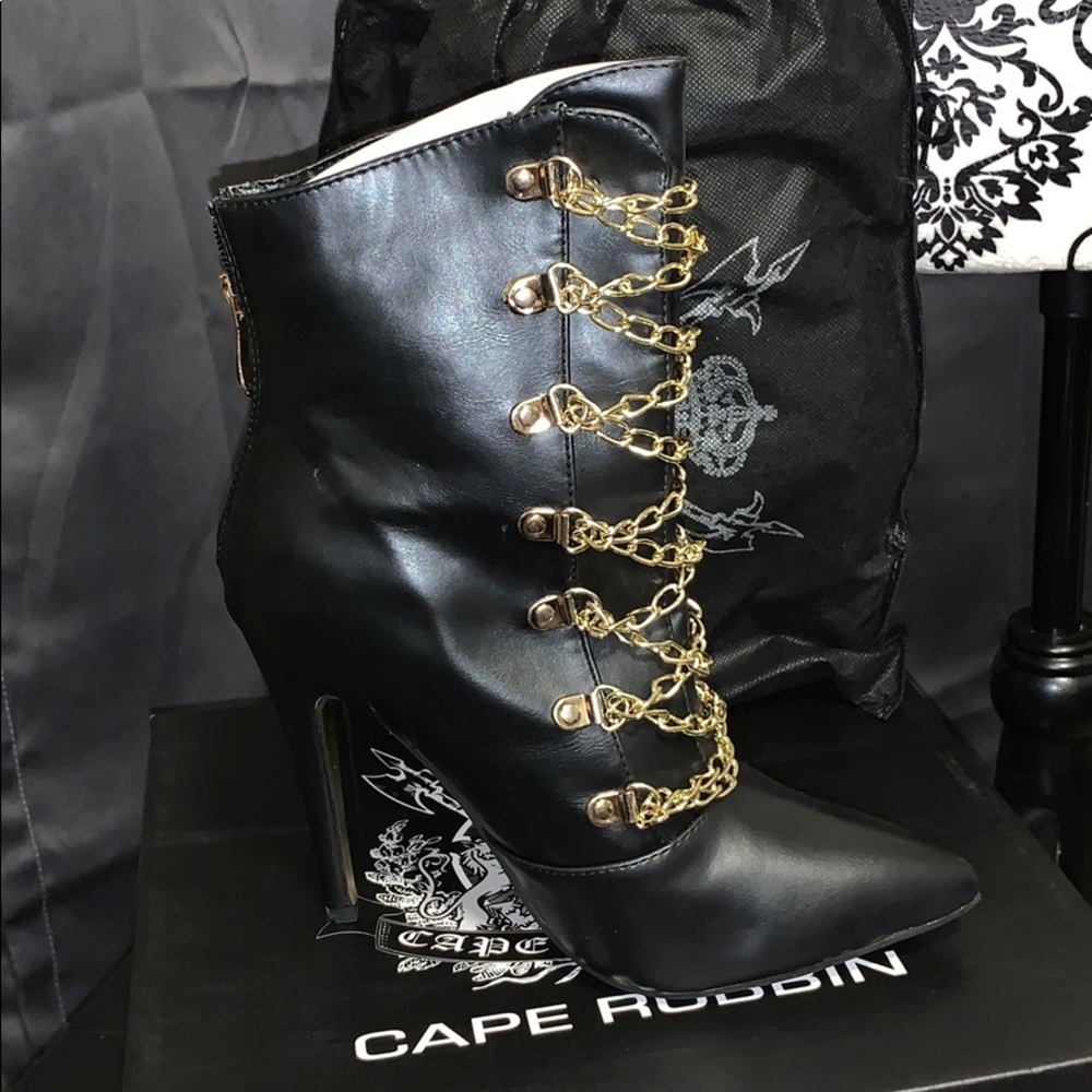 Gold chained heeled booties
